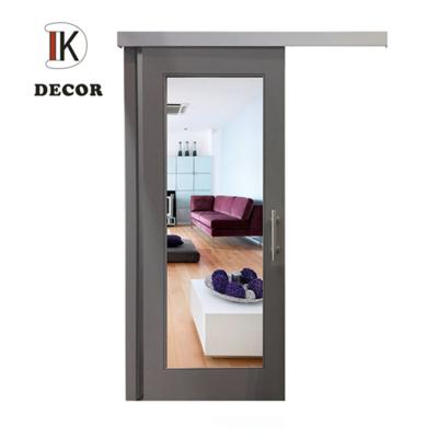 China Contemporary Customized Wood Mirrored Panel Style Barn Door With Valance Hardware Handle for sale