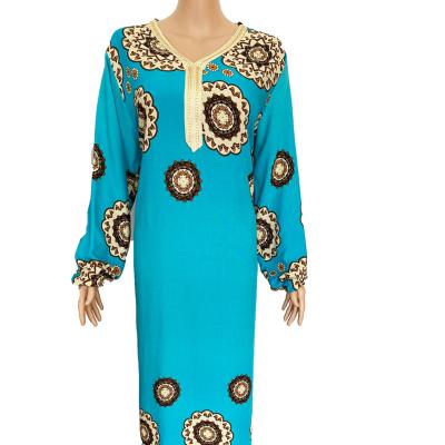 China Wholesale Breathable Afghan Arab Kaftan Women Dubai Tutkish Short Sleeve Maxi Dress Islamic Clothing Flower Printed Muslim Abaya Dresses for sale