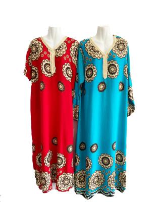 China Breathable Ethnic Clothing Maxi Dress Printed Shirt Dress Women Arab Oman Muslim Abaya Turkish V-Neck Abaya Dress Dubai for sale