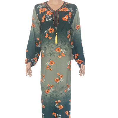 China Breathable Multiple Colors Floral Maxi Women Abaya Dubai Muslim Long Sleeve Dress With Ruffles for sale