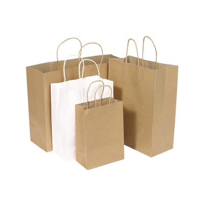 China Wholesale Recyclable Brown Packaging White Paper Bag Food Takeout Paper Shopping Bag With Twisted Handle for sale