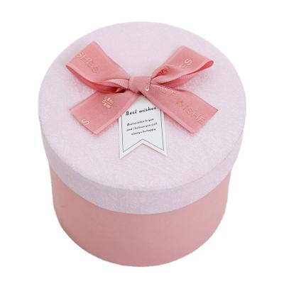 China Factory Recyclable Supplier Cute Round Cardboard Gift Boxes Shape Flower Round Gift Box With Ribbons for sale