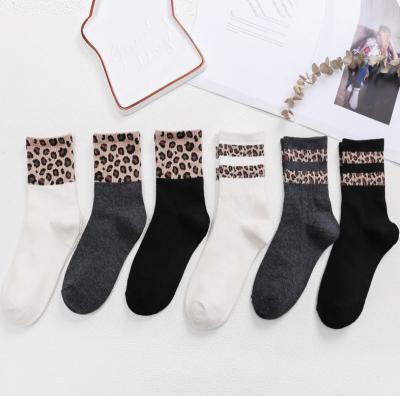 China Autumn and winter women's new anti-skid two-bar color leopard striped cotton warm socks for sale