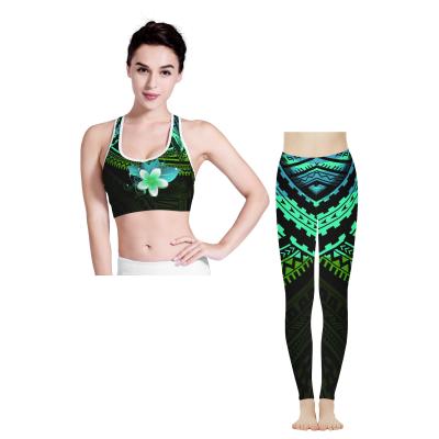 China New Seamless Design Breathable Polynesian Samoan Style Printed Fitness Compression Workout Sports Tights Women Yoga Clothing Set for sale