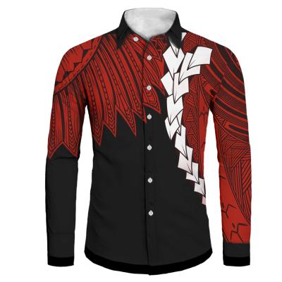 China Anti-pilling Custom Design Sublimated Print Mens Shirt Plus Size Samoa Tattoos Mens Long Sleeve Shirts for sale