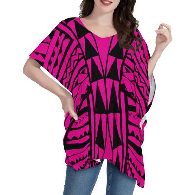 China New Anti-Shrink Design Charming Polynesian Print Pattern Designs Ponchos Shirt Pink for sale