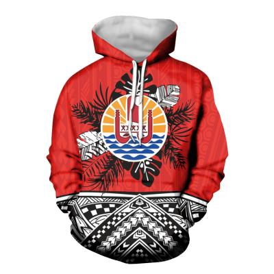 China Anti-wrinkle Personality Fashion Factory Direct Selling Printing Polynesian Tribal Samoan Men's Red Hoodie Pullover for sale