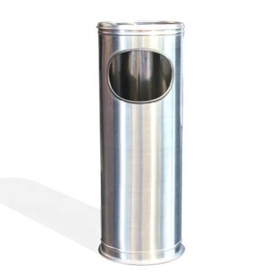 China 304 Stainless Steel Trash Can Metal Round Sustainable Outdoor Recycling Garbage Bin With Ashtray Hotel Position Ashtray Waste Bin for sale