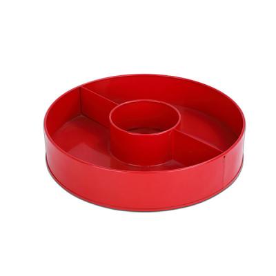 China Hotel Restaurant Powder Coating Metal Round Maker 3 Compartment Home Snack Food Tray Safe Round Dish Galvanized Iron Candy Tray for sale