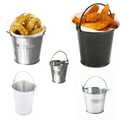 China Viable Promotional Gift Food Grade Ketchup Bucket 430 Stainless Steel Popcorn Bucket 500ml With Handles Metal French Fries Bucket for sale