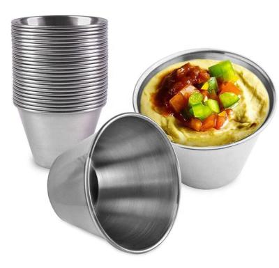 China Food Grade Kitchen Condiment Cup Stainless Steel Tableware Cup Viable Side Dish Cup Round Metal Sauce Cup for sale