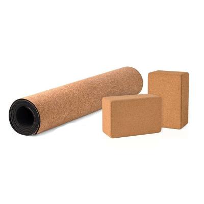 China Yoga Exercise Promotional Prices Strap Cork Block Cork Yoga Mat Top Set for sale