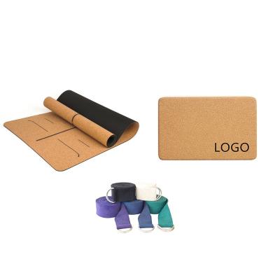 China Yoga Exercise Hotsale Custom Logo 3*6*9/4*6*9 Advance Cork Block With D-Clip Strap And Inch Cork Yoga Mat As One Set for sale