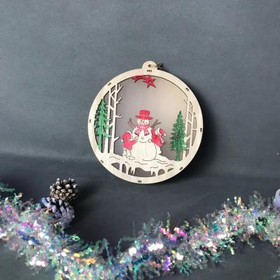 China Europe Christmas Decoration LED Crafts Wooden Hanger With Snowman for sale