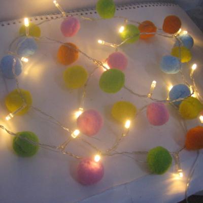 China Colorful Wedding Pompom String Decoration Pompom Light Indoor Pom Felt Ball Led String Lights for sale