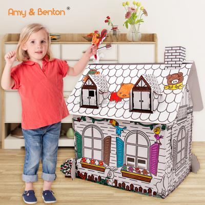 China Hot selling colorful intelligence development 3d paper house model painting toy child diy painting toy with watercolor brush for sale