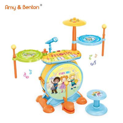 China Battery Operated Toy Drum Plays Children's Drums Educational Toys for Playing Musical Instruments with Light and Music for sale