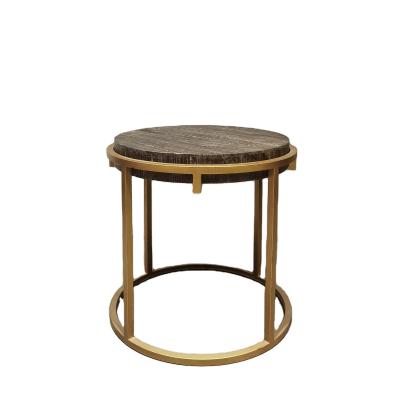 China Wood Top Iron Base Side Table Small Distressed Finish Industrial Round Modern Reclaimed Table for sale