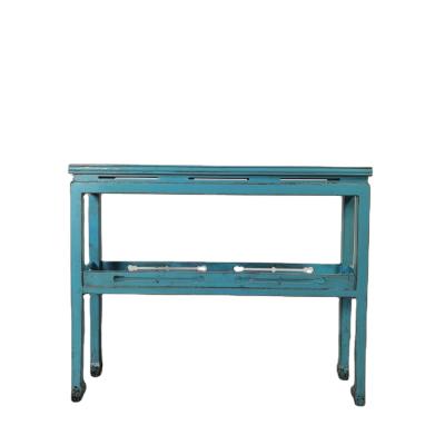 China (Other) Blue Finish Adjustable Elegant Curved Distressed Solid Wood Console Table for sale