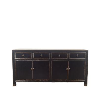 China Old Distressed Lacquer Wood TV Stand Cabinet Porcelain Cabinet Reproduction Furniture With Drawers And Doors for sale