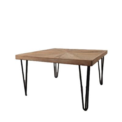 China Adjustable (Height) Reclaimed Legs Wood Top Black Metal Base Table Elm Iron Industrial Style for sale