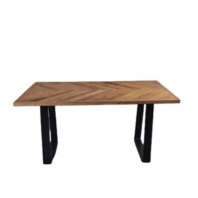 China Industrial Amazing Metal Base Recycle Elm Wood Top Nordic Vintage Industrial Dining Table for sale