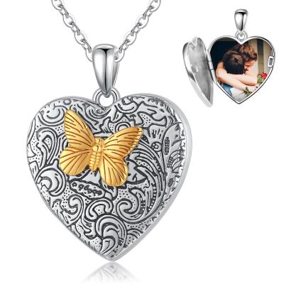 China Personalized 925 Sterling Silver Butterfly Photo Frame Diy Custom Pendant Lead Free Nickel Free Pendant Necklace for sale