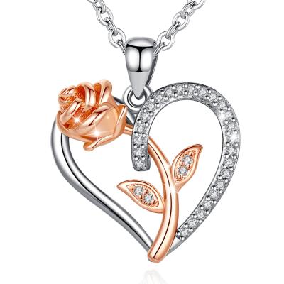 China Changda Lead Free Nickel Free 925 Sterling Silver Rose Flower Love Heart Shape Jewelry Pendant Necklaces for sale