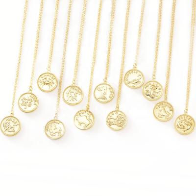 China TRENDY 925 Sterling Silver Gold Plated Astrology 12 Zodiac Sign Coin Pendant Necklace for sale