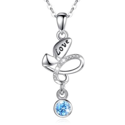 China FASHIONABLE 925 Sterling Silver CZ Butterfly Pendant Blue Crystal Women Jewerly Necklace for sale