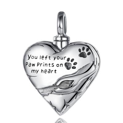 China Changda Environmental Friendly 925 Sterling Sliver Heart Shape Dog Pet Paw Urn Necklaces For Ashes for sale