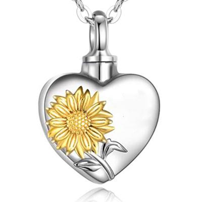 China Environmentally Friendly Silver Plated Memory Box Sunflower Women Cremation Keepsake Urn Ash Necklace for sale