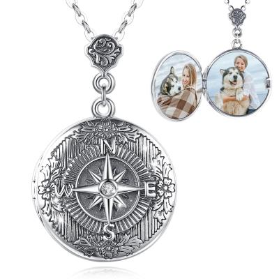 China 925 Lead Free Nickel Free Sterling Silver Memory Compass Custom Photo Pendant Necklace For Women for sale