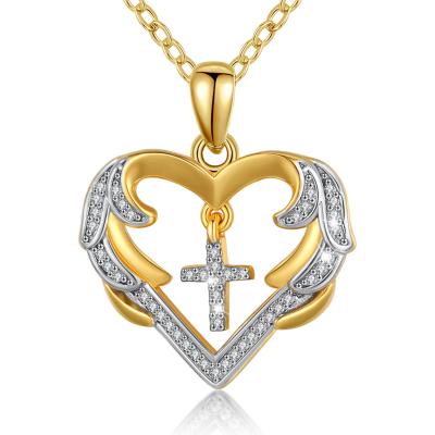 China Lead Free 925 Nickel Free Sterling Silver Gold Faith Hope Love Christ Cross Heart Pendant Necklace for sale