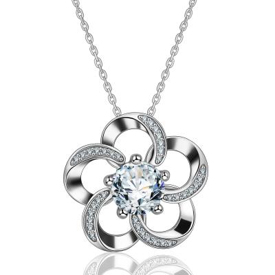 China TRENDY 925 Sterling Silver Cubic Zirconia Flower Shape Jewelry Pendant Necklace For Woman for sale