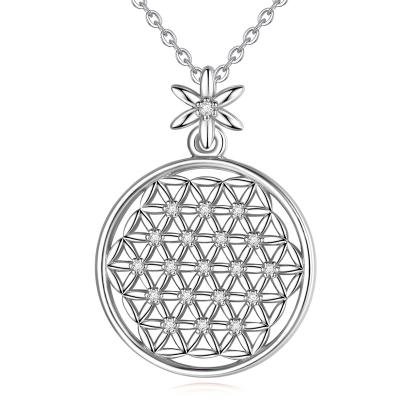 China TRENDY 925 Sterling Silver Round Mandala Seed Flower of Life Silver Flower Necklace for sale