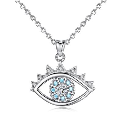 China Fashion 925 Sterling Silver Cubic Zirconia Blue Devil's Eye Necklace Pendant For Women for sale