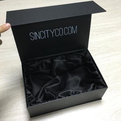 China Recycled Materials Professional Designer Design Custom Black Shoe Magnetic Gift Paper Boxes Packaging With Logo fabric insert magnetic closure pack for sale