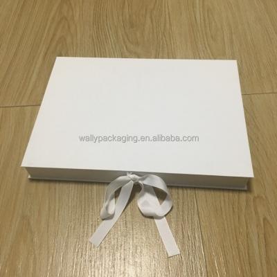 China Recycled Materials Custom Magnetic Closure Gift Boxes Matt white Luxury Flap Lid Packaging Large Cardboard Magnetic Gift Box With luxury ribbon for sale