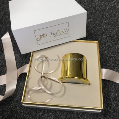 China Recycled Materials Luxury Custom Logo 2 Piece Paper Cardboard Candle Box Rigid Candle Gift Box Candle Packaging Box With Insert for sale