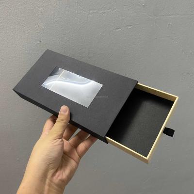 China Recycled Materials custom logo kraft drawer box Pvc Window Rigid Cardboard side open Custom Packaging Square Gift Box With Clear window for sale