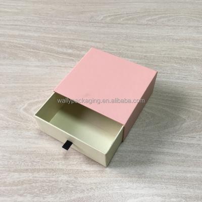 China Recycled Materials Eco Friendly Custom Logo Hard Rigid Recycle Style Cardboard Paper Packaging Drawer Sliding small Gift Box With Ribbon Handle for sale