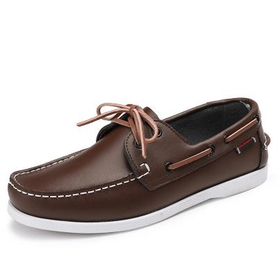 China Cushioning Mens Casual Shoes Manufacturer Customized Genuine Leather Lace Up White Rubber Sole Boat Shoes for sale