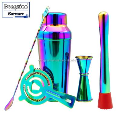 China Viable Bartender Cocktail Shaker Set, set holding the bar iridescent, rainbow colored 18-8 stainless steel. for sale