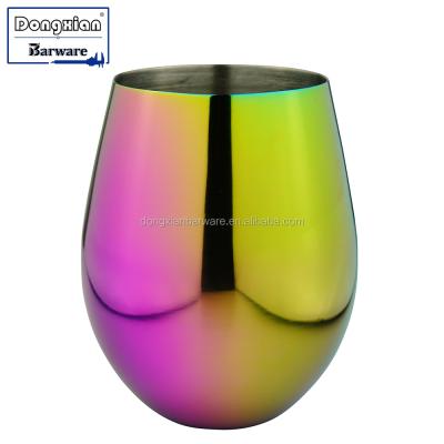 China Sustainable Stemless Stainless Steel Wine Glass , Shatterproof Unbreakable Metal Wine Cup With Rainbow Color for sale