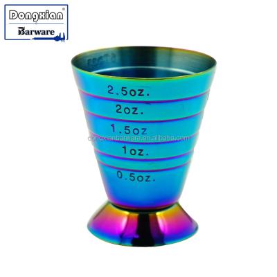 China Single Sided Viable Measuring Jigger With Measures 75Ml Rainbow Color Stainless Steel Multi Level Jigger Cup, Factory Cheap Price for sale