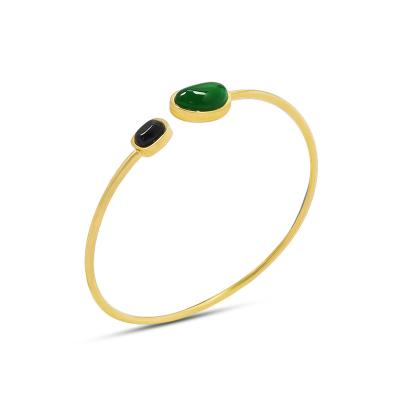 China FASHIONABLE Z005 noble and retro elegant green and black women bracelet onyx stainless steel plated 18 real gold bracelets and bangles for sale