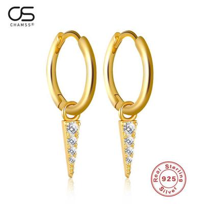 China FASHIONABLE Hot Selling Women's Diamond Triangle Ear Clip S925 Sterling Silver 18K Gold Plated Circle Drop Earring for sale