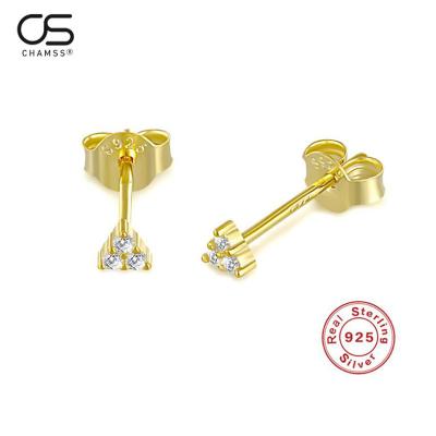 China TRENDY Classic S925 Sterling Silver 18k Gold Plated Women's Unpunched Diamond Stud Earrings Small Size Studs for sale