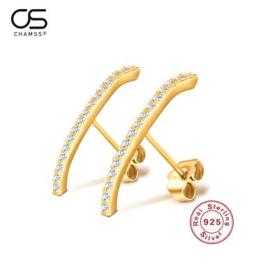 China TRENDY best-selling in Europe and America 925 sterling silver 18k gold jewelry full diamond vertical stud earrings for sale